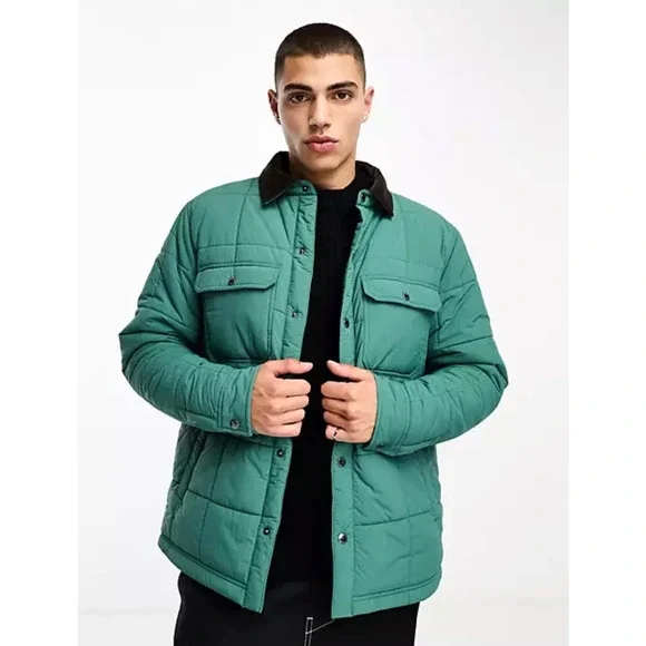 Cotton:On Men's Workwear Puffer Shacket Jacket Cord Collar Teal Size 2XL NEW - Picture 5 of 5